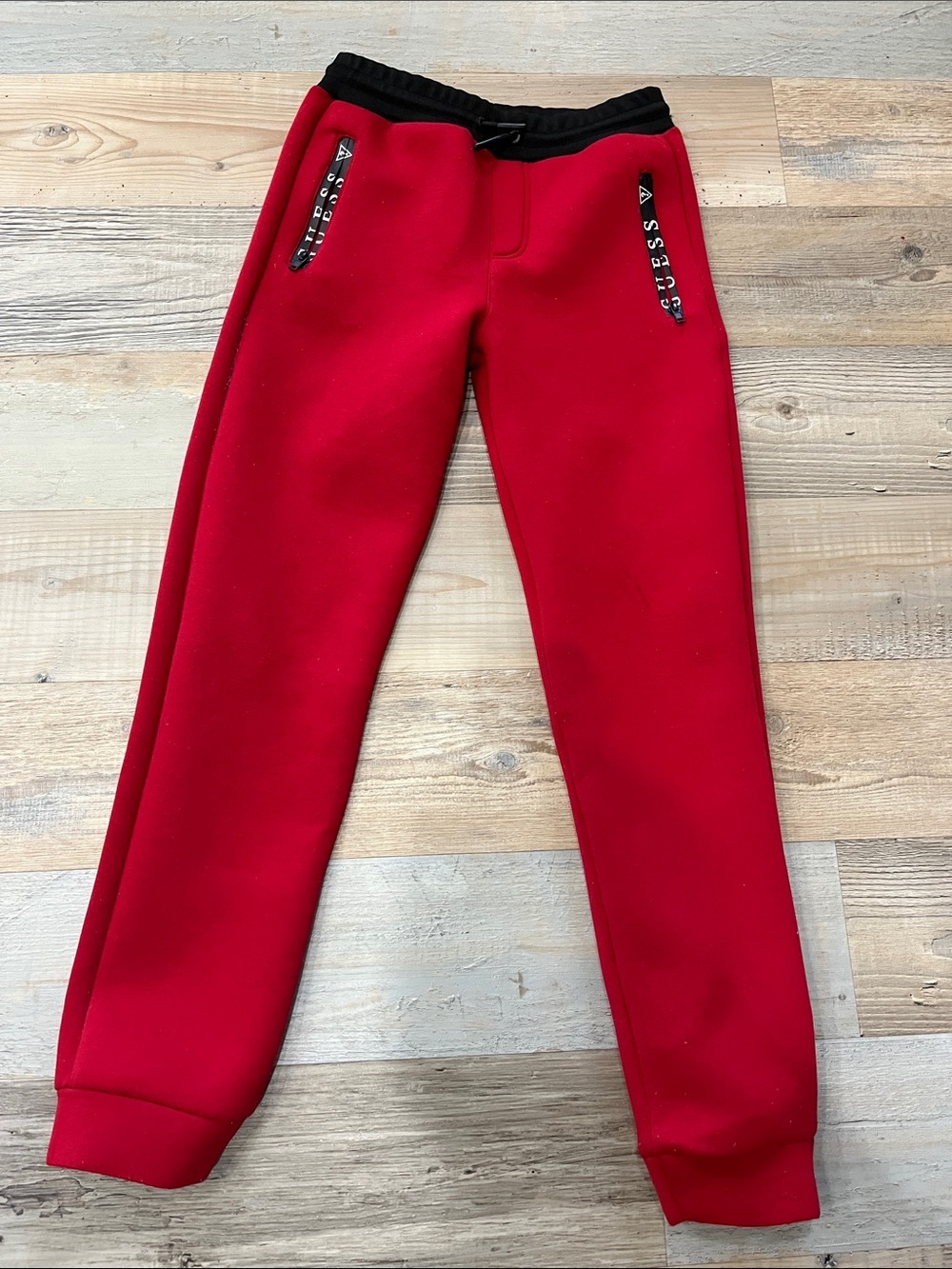 Guess Red Fleece Joggers with Black Waistband Boys Sz 12 Casual Comfy